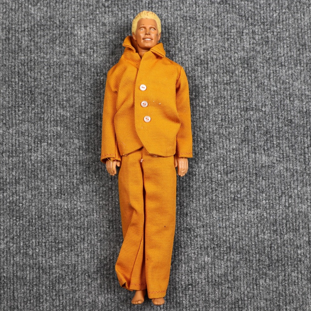 Mattel Barbie Ken Doll Blonde Painted Hair Orange Suit Outfit 1968 Marked Jacket